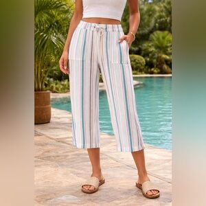 Naturals D & Co Linen & Viscose Blend Cropped Length Comfortable Fit Pants Sz LP